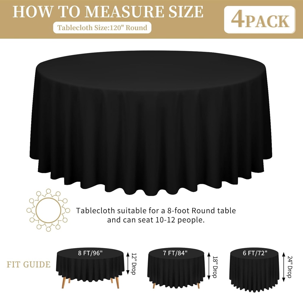 NAPPE Noire ronde pur table 180