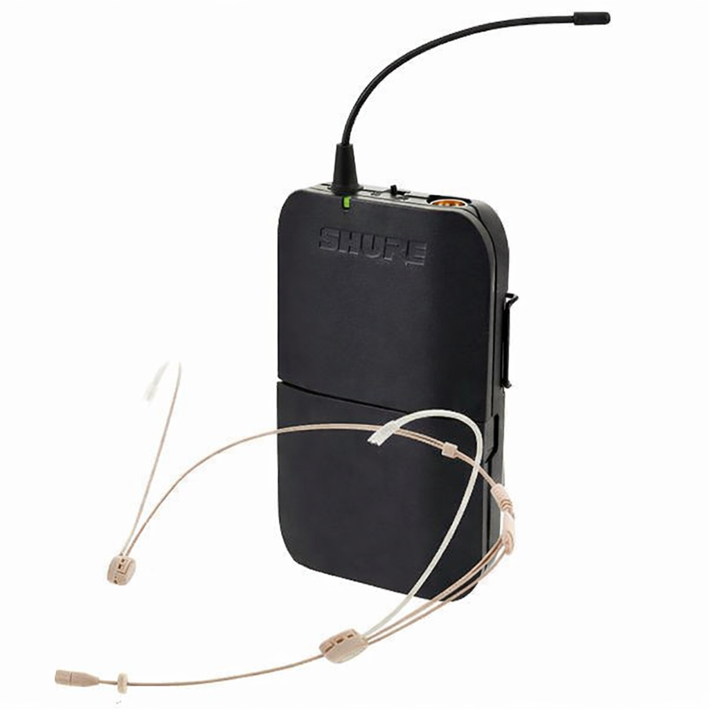 Shure bodypack transmitter with headworn microphone