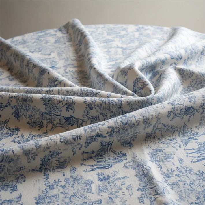 Runde Tischdecke mit blauem Muster