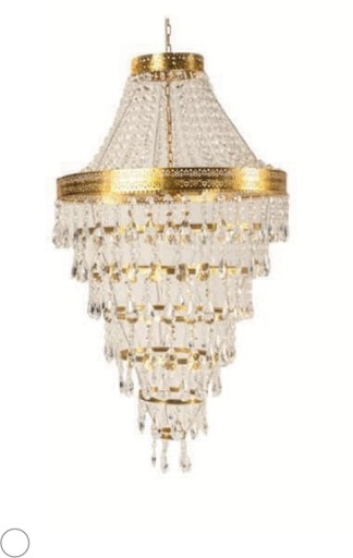 Goldener Pendelkronleuchter, Durchmesser 60 cm / Höhe 112 cm